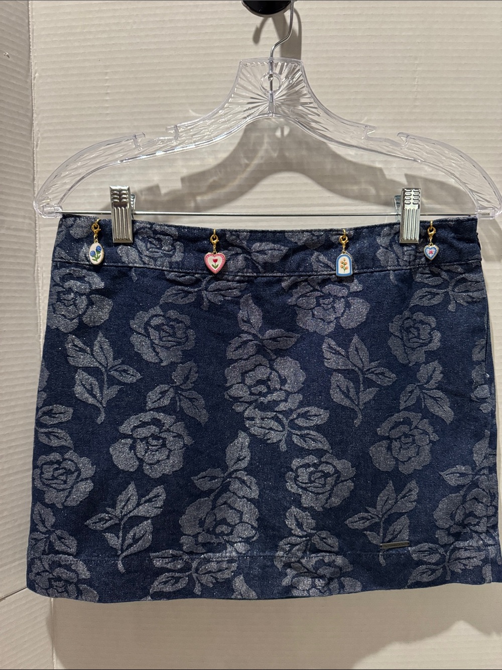 Abercrombie & Fitch Navy Floral Jacquard Mini Skirt with Charm Accents